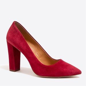 Suede Pointed-Toe Pumps in Rose Apple Red